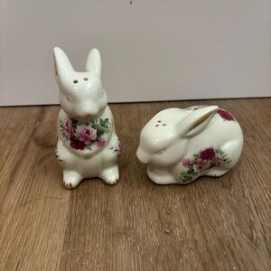 Formalities Floral Ceramic Bunny Salt and Pepper Shakers Pink Roses